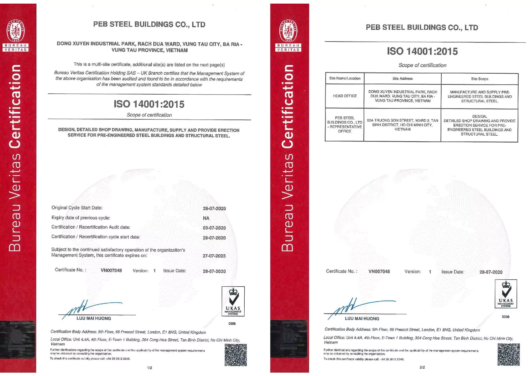 Certification for Environmental Management System - Pre Engineered Steel Building Certificate