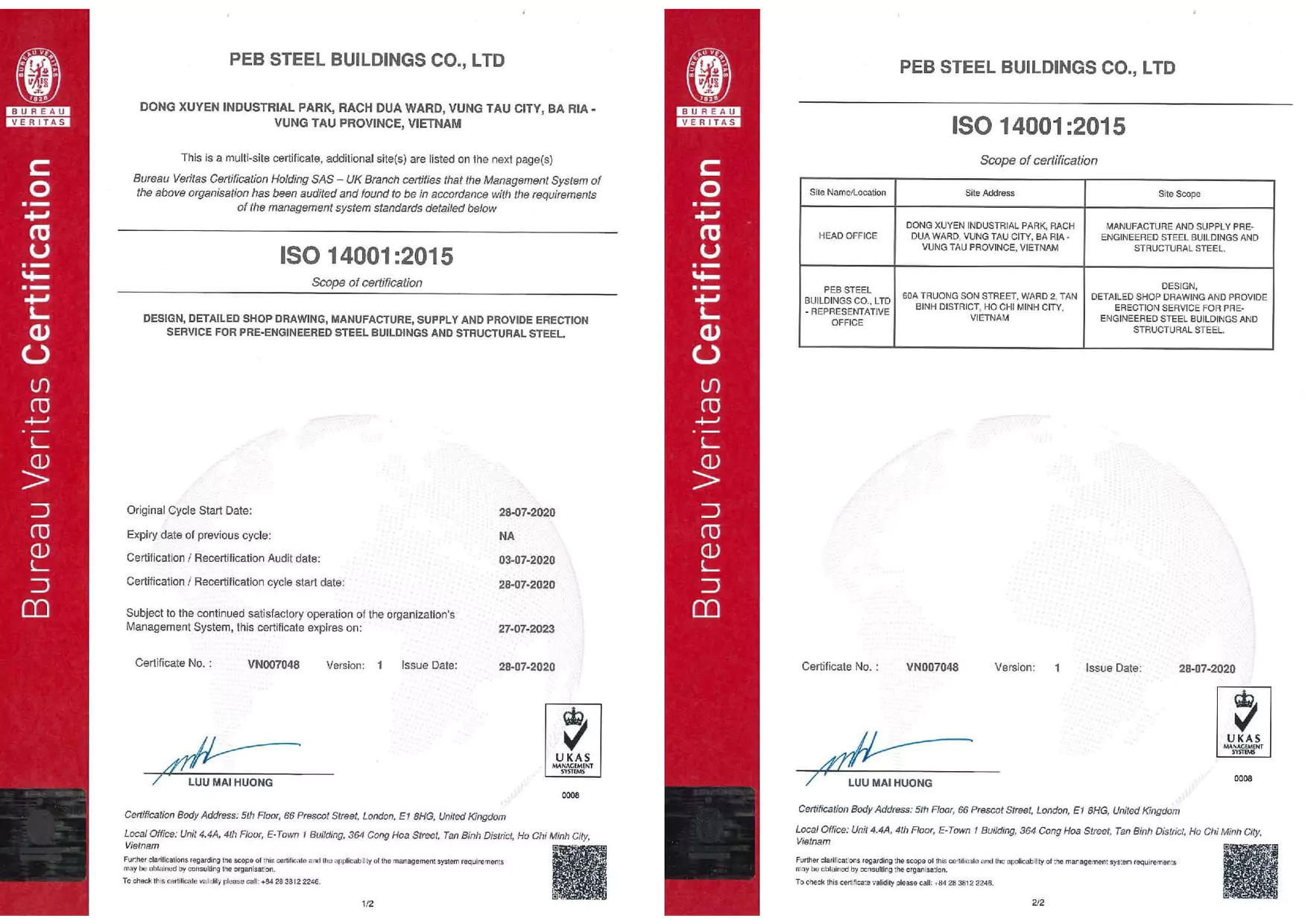 ISO 14001 Certificate - Pebsteel