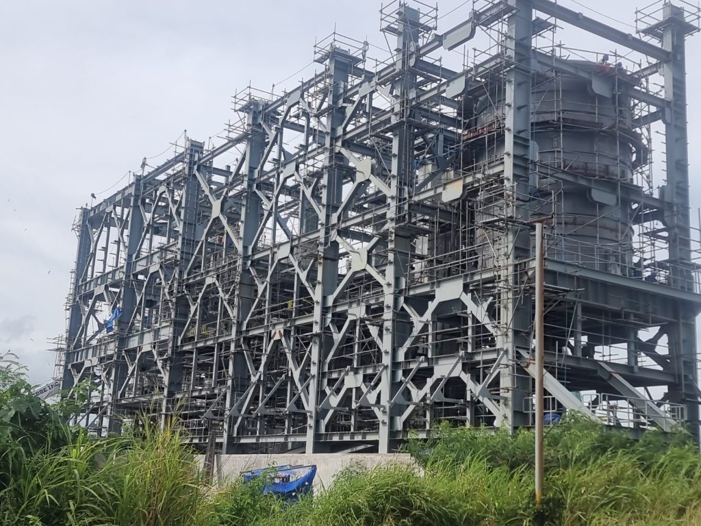 Multi-storey steel structure used in industrial construction.