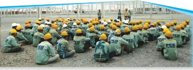 Toolbox Meeting - 15-minute safety training every morning for Pebsteel workers