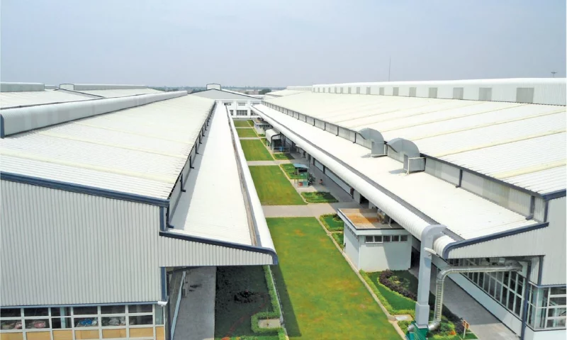 green construction on prefabricated steel building
