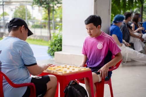 A tense and strategic chess match between Pebsteel players