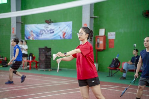 Pebsteel badminton players competing with high-speed rallies and impressive techniques