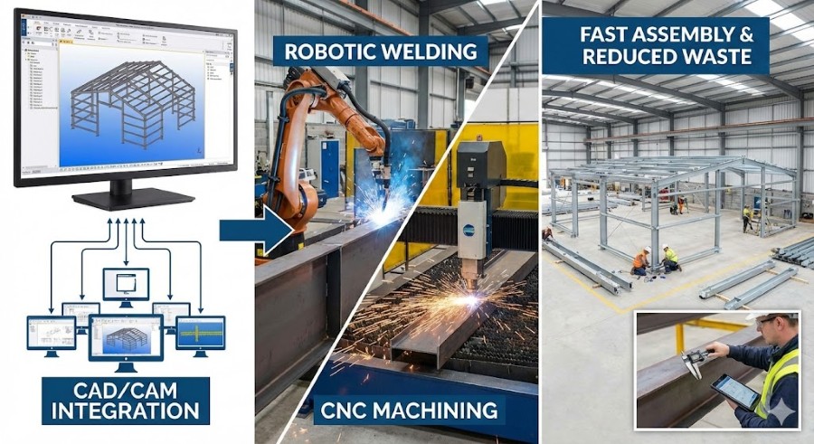 Integrating CAD/CAM and robotics for fast, waste-reducing assembly of steel sheds and complex structures (Source: Internet)