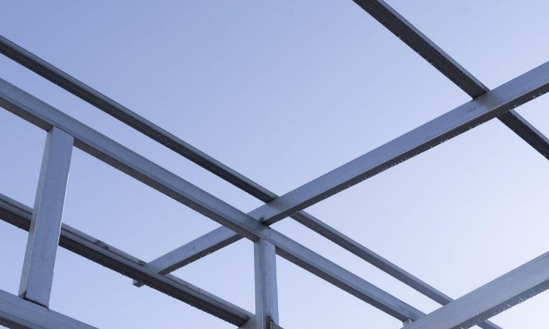 steel structure installation at construction site