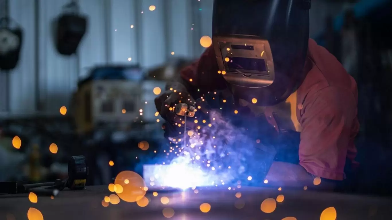 technician welding for steel structure at manufacture workshop